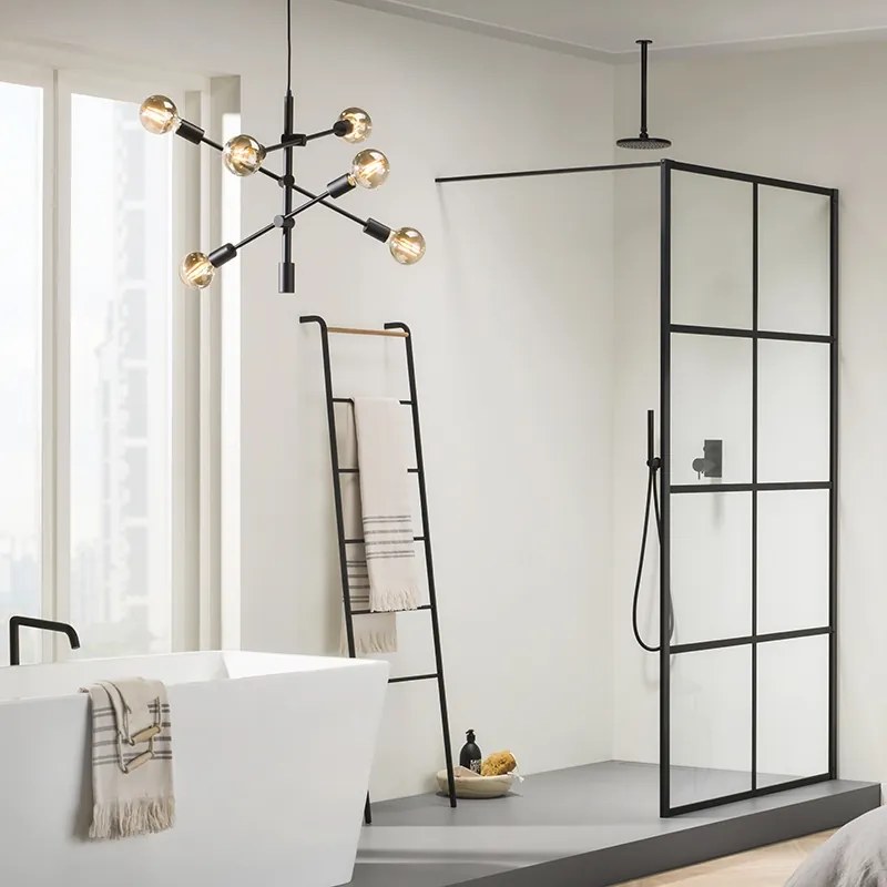 Lampada a sospensione industriale nera 6 luci - Sydney