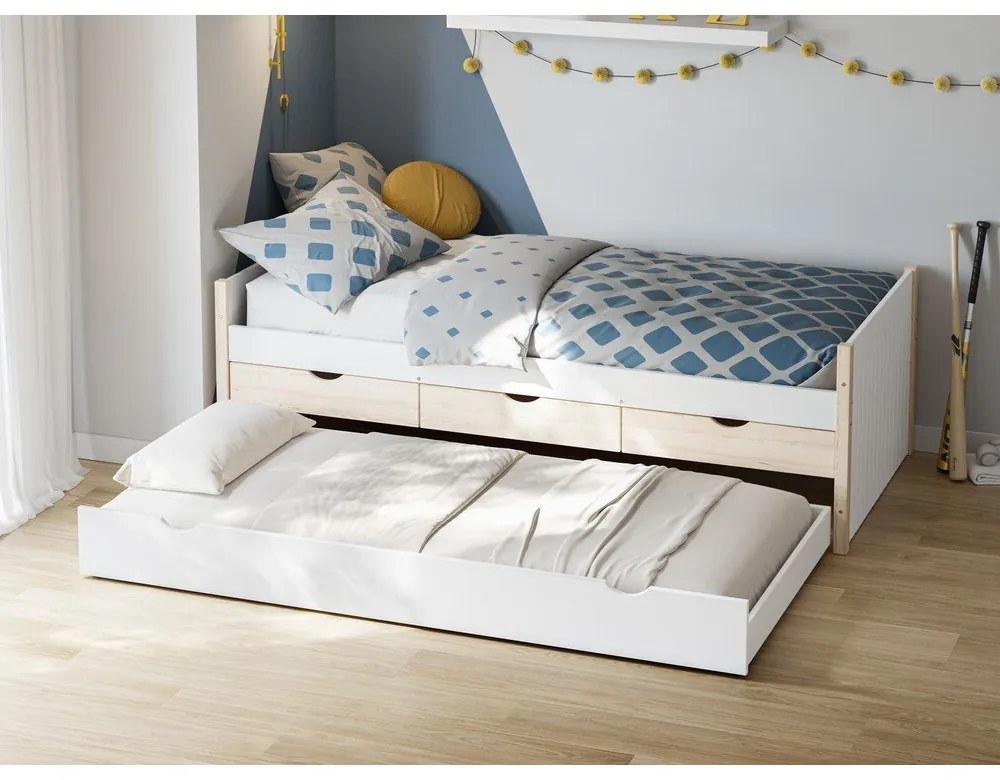 Letto da bambini bianco/di colore naturale con spazio contenitivo 90x190 cm Valka – Marckeric