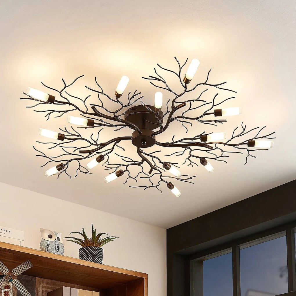 Plafoniera soffitto Bigna Lindby, dimmerabile, Marrone / Ruggine, Soggiorno / Sala da pranzo, Metallo, Moderno, Plafoniera