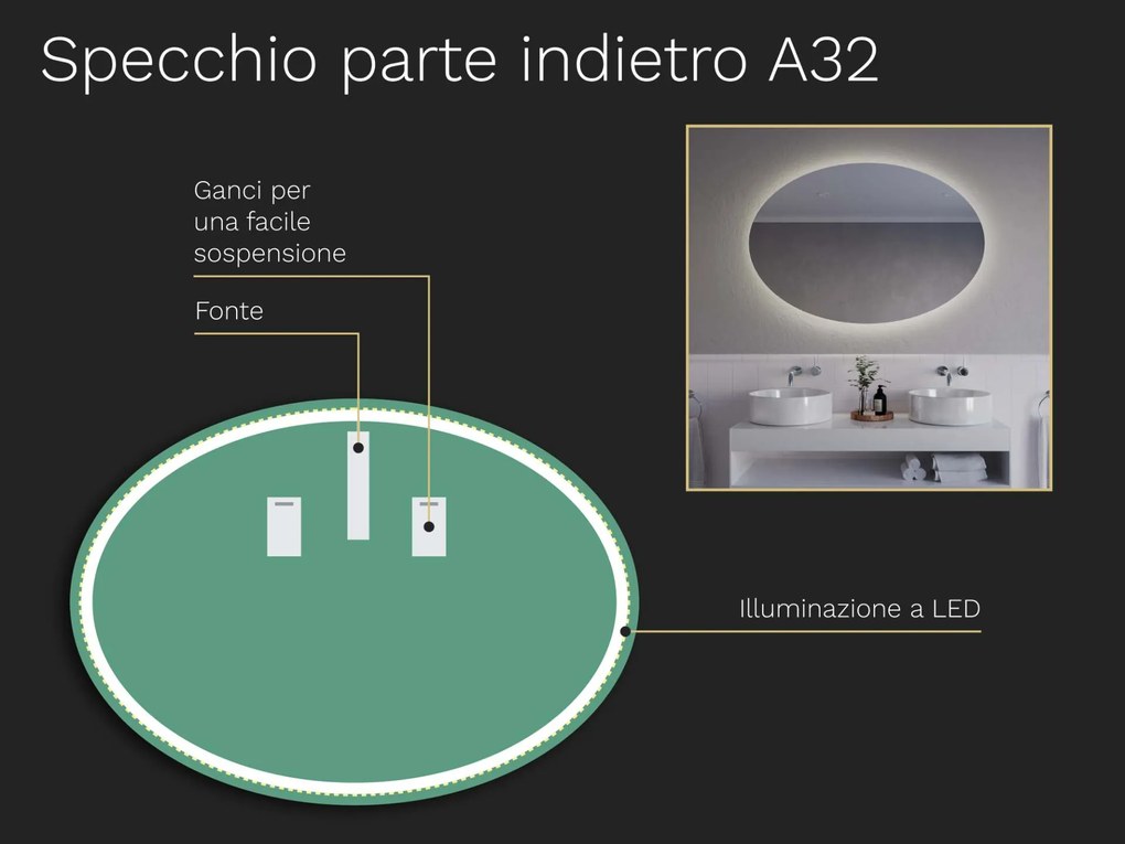 Specchio ovale con illuminazione a LED A32 100x71