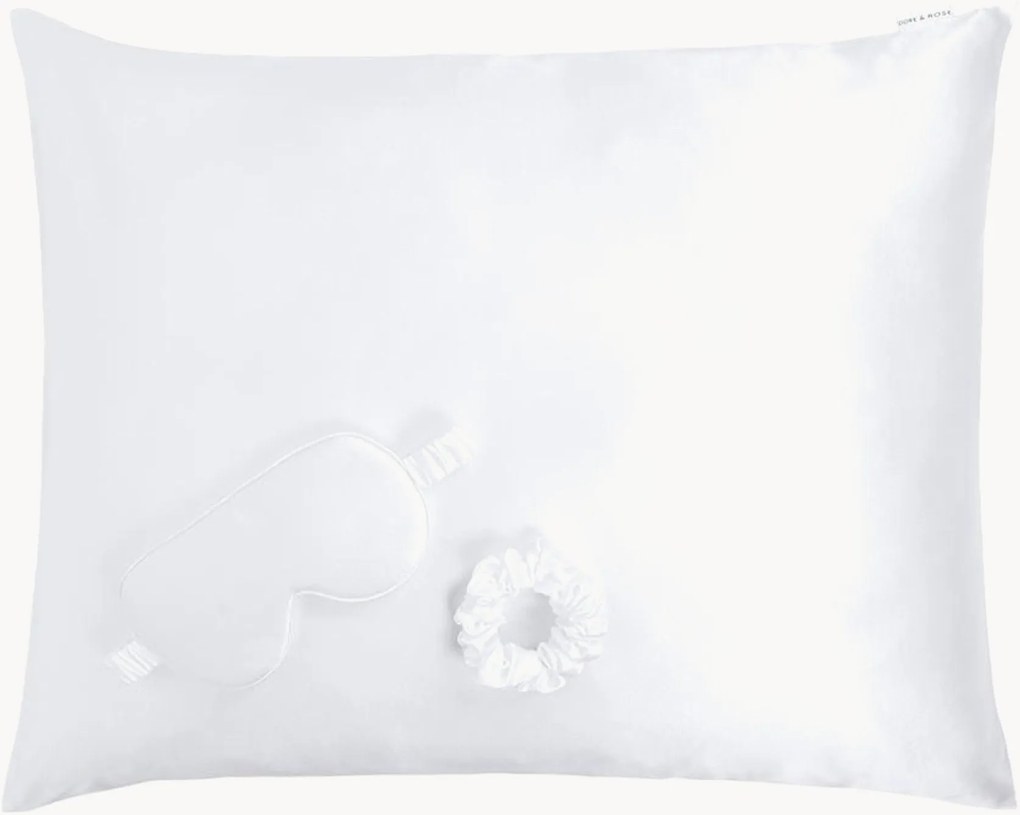 Set di 3 prodotti per il sonno in seta White XL