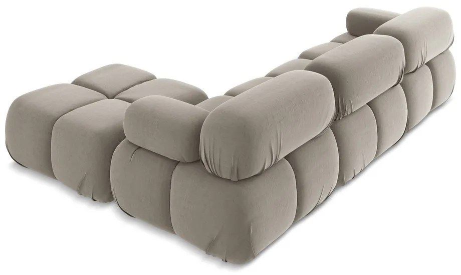 Divano angolare componibile beige con rivestimento in velluto Lokua – Makamii