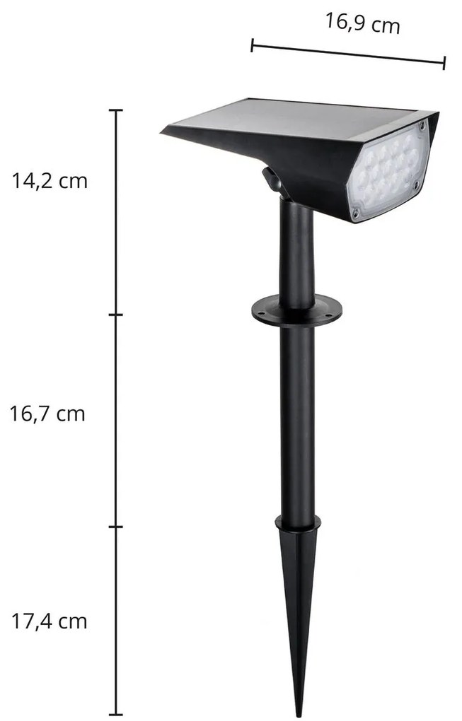 Prios LED faretto solare Helier, 49 cm, nero, picchetto a terra