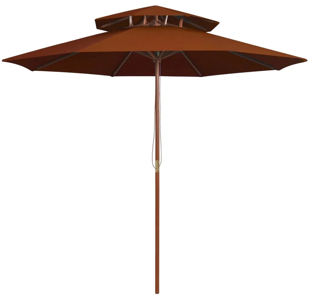 Ombrellone A Due Livelli Con Palo İn Legno 270 Cm Terracotta /
