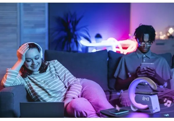 Immax 08986L-LED RGB Lampada dimmerabile con sveglia e Qi di ricarica 30W/230V oro