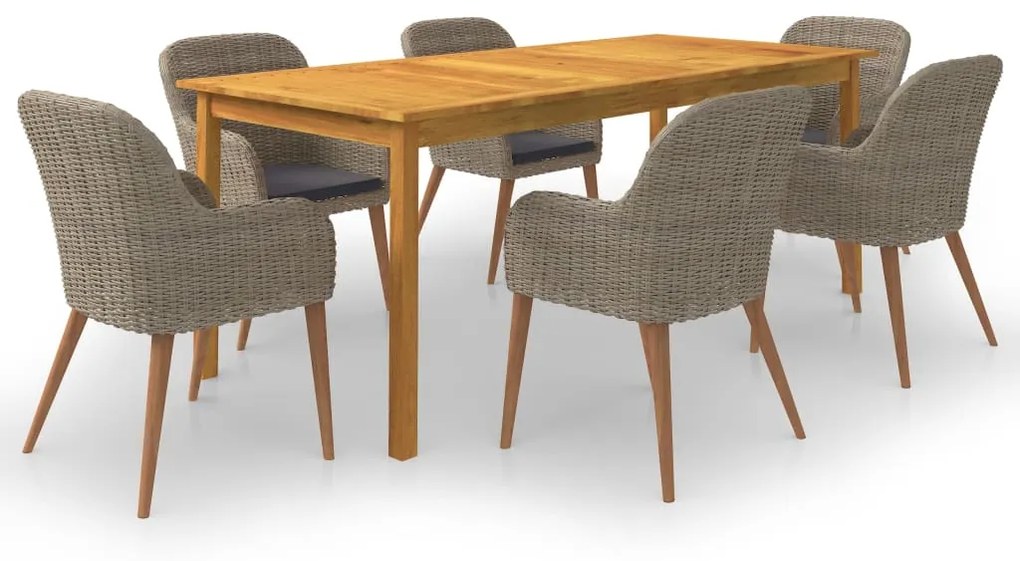 Set mobili da pranzo per giardino 7 pz marrone