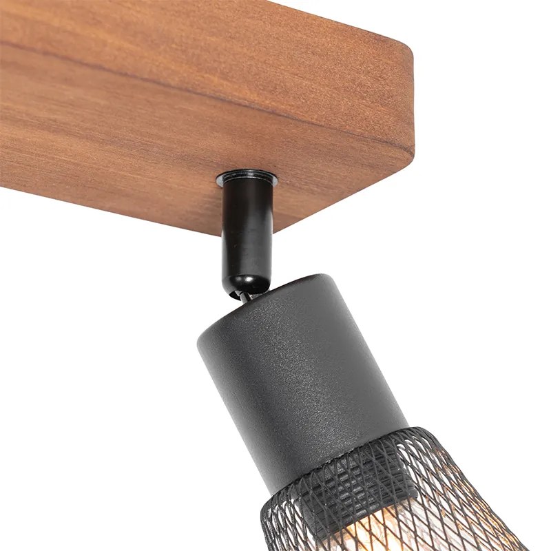 Faretto industriale nero con legno 2 luci - Kristina