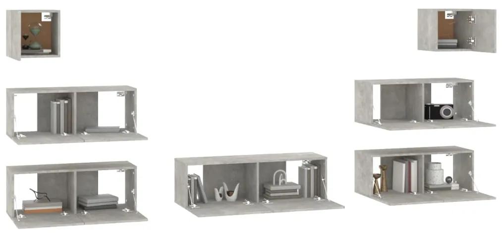 Set di mobili porta tv 7 pz grigio cemento in legno multistrato