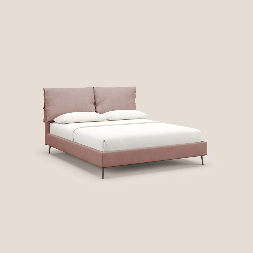 Artemisia letto imbottito con piedini alti sfoderabile in tessuto smacchiabile T17 rosa