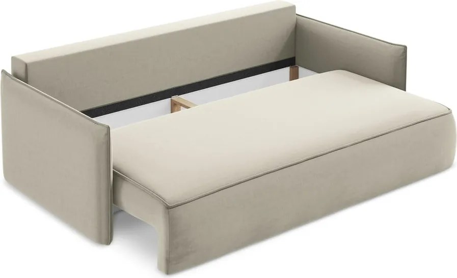 Divano beige allungabile/con contenitore con rivestimento in velluto 225 cm Hula – Makamii