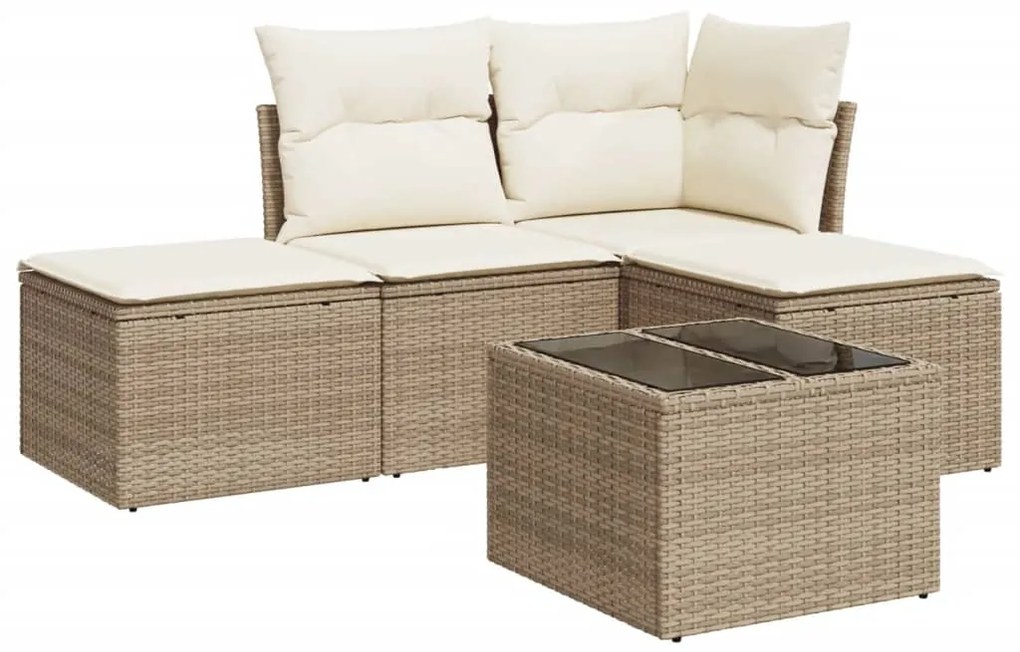 Set divano da giardino 5 pz con cuscini beige in polyrattan