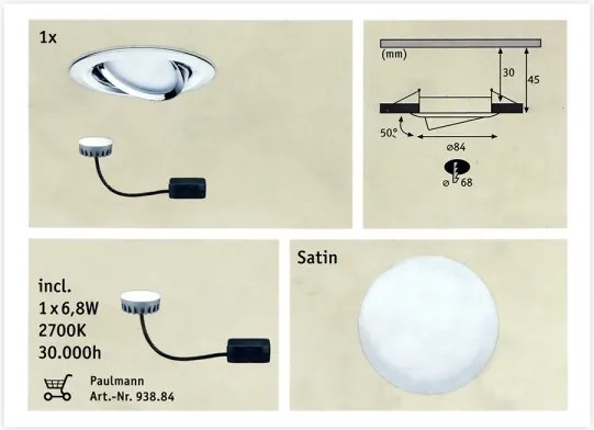 Paulmann 93867 - LED/6,8W IP23 Lampada da incasso per bagno COIN 230V