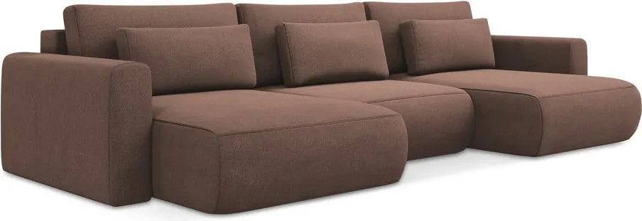 Divano angolare rosa allungabile/con contenitore (a U) Kapua – Makamii