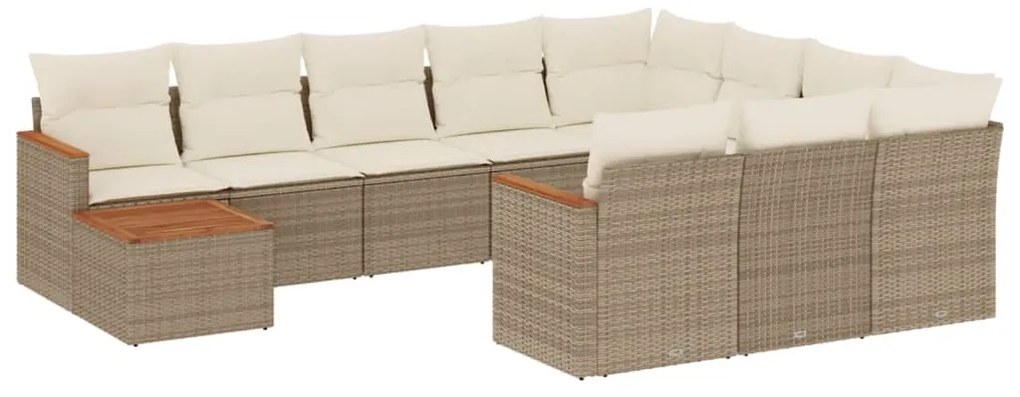 Set divani da giardino 11 pz con cuscini beige in polyrattan