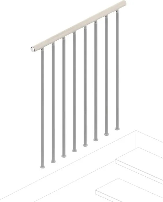 Balaustra in kit IRIS Superiore in acciaio argento, corrimano in legno bianco, L 102 cm fissaggio a pavimento