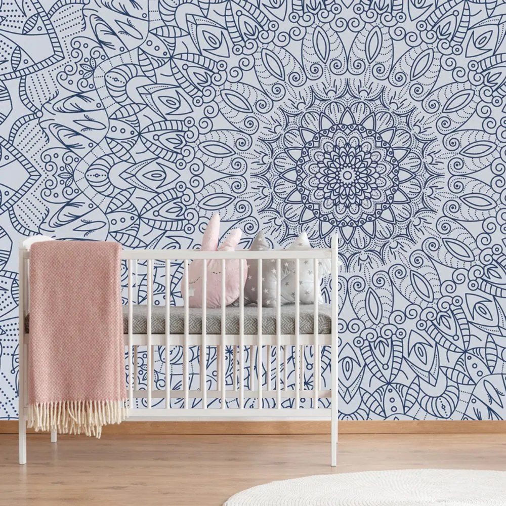 Carta da parati – Mandala ornamentale dettagliata in blu