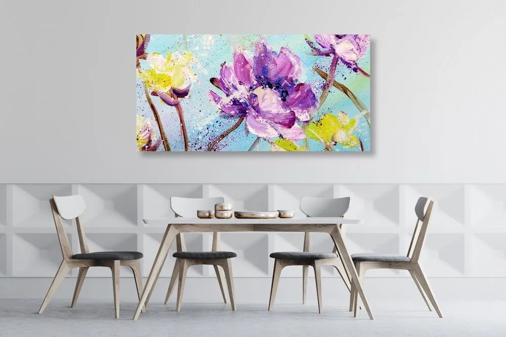 Quadro su tela – Dipinto di fiori gialli e viola