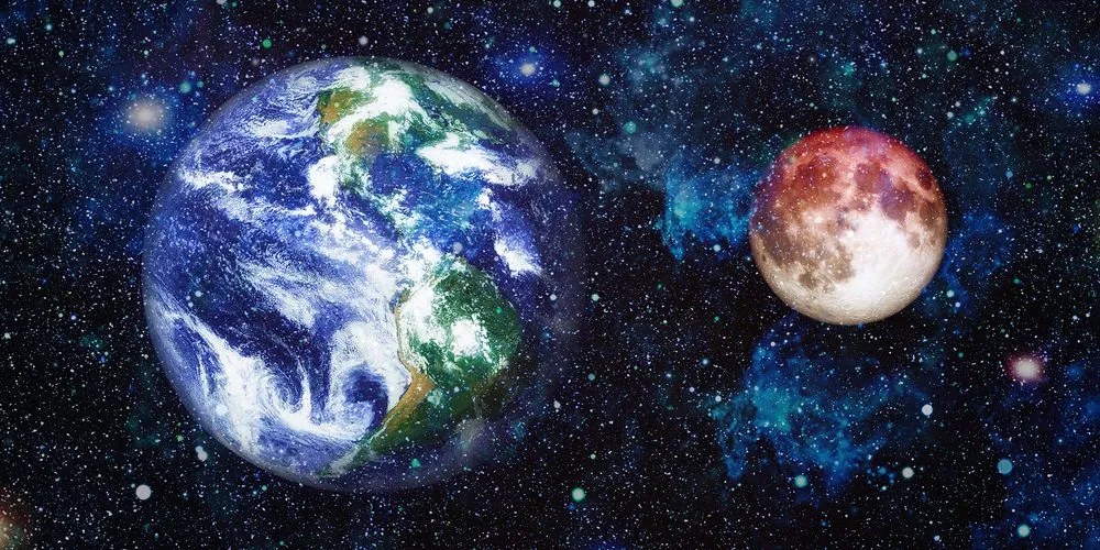 Stampa su tela – Pianeta Terra e Luna rossa