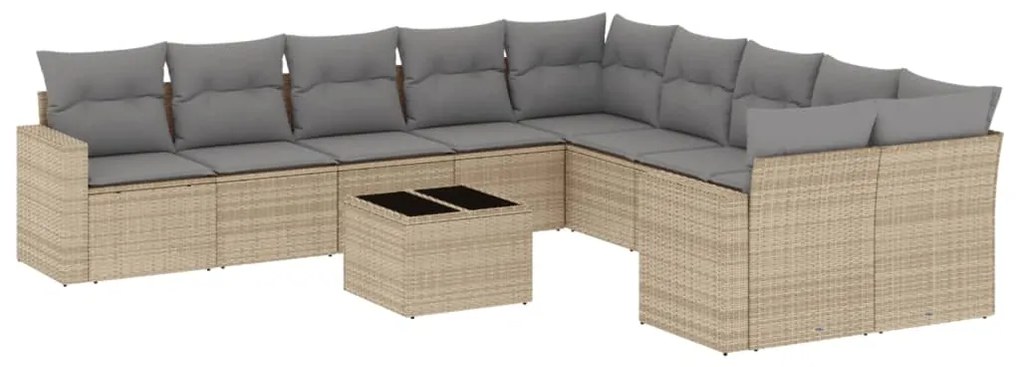 Set divani da giardino 11 pz con cuscini beige in polyrattan