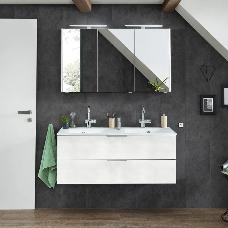 Mobile sottolavabo e lavabo Madeo per doppia vasca rovere bianco L 120 x H 48 x P 45 cm 2 cassetti