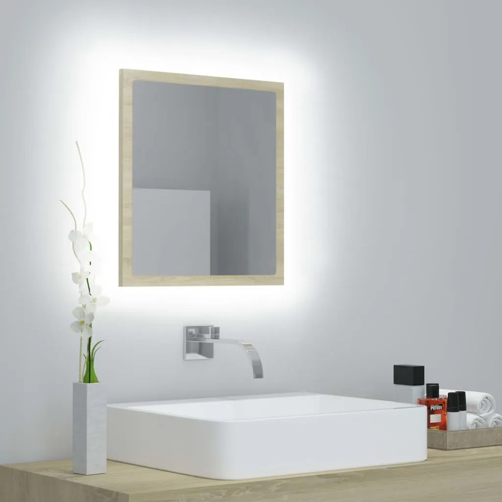 Specchio da bagno led rovere sonoma 40x8,5x37 cm in acrilico