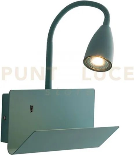 Applique a parete gulp flessibile verde con usb 2a 1 luce attacco g...