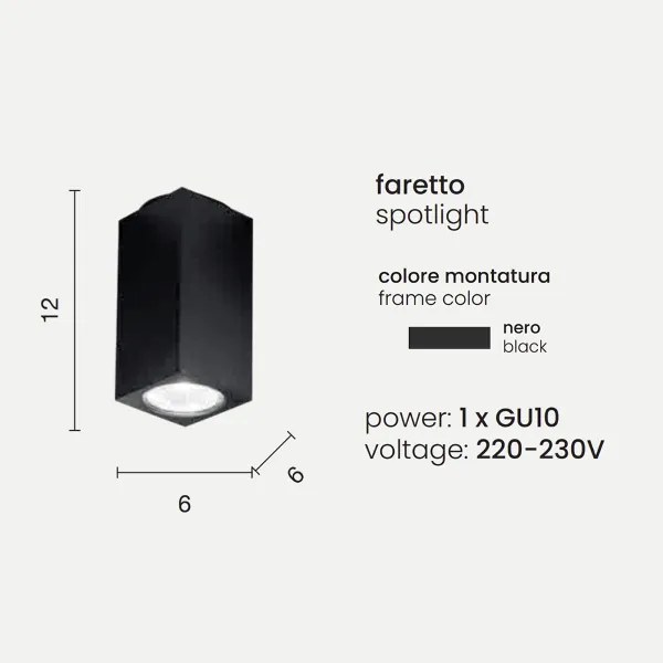 Lampada faretto da interno 6x12 cm moderna Nero - ALOA 1 luce GU10