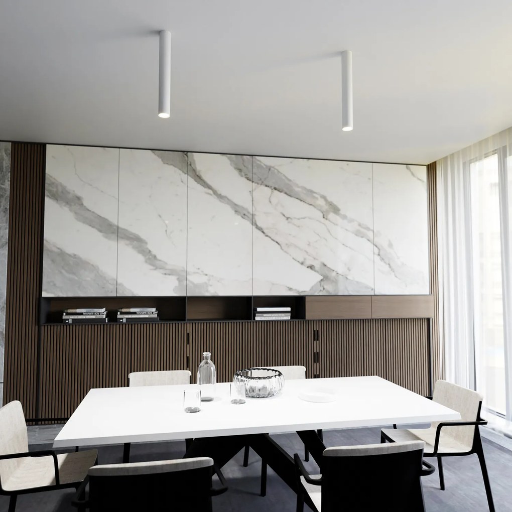 Plafoniera Moderna Faretto Marduk 1 Luce Acciaio Bianco 45 Cm