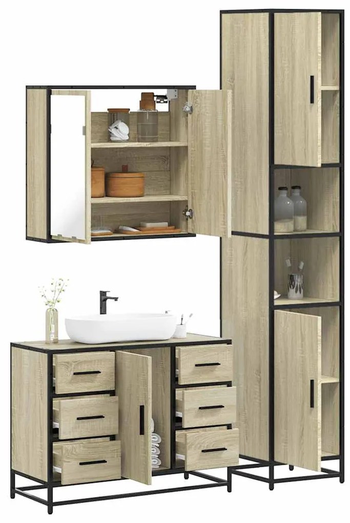 Set Mobili Da Bagno 3 Pz Rovere Sonoma İn Legno Multistrato /