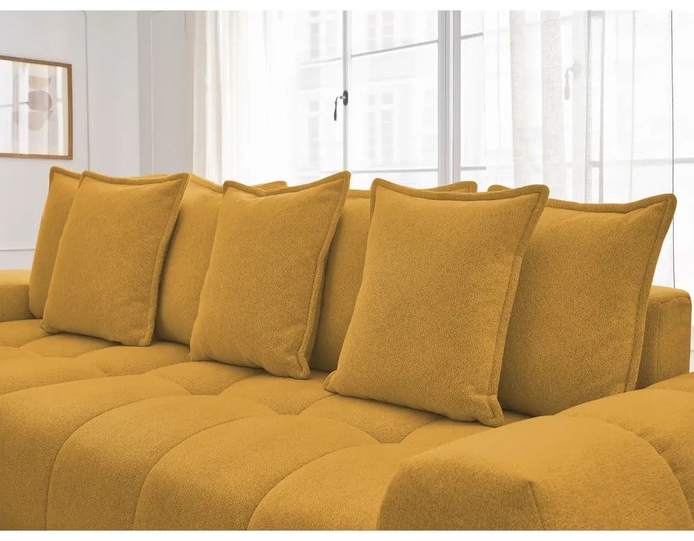 Divano angolare color senape allungabile e con contenitore (penisola a sinistra/chaise lounge) con rivestimento in ciniglia Everest – Bobochic Paris