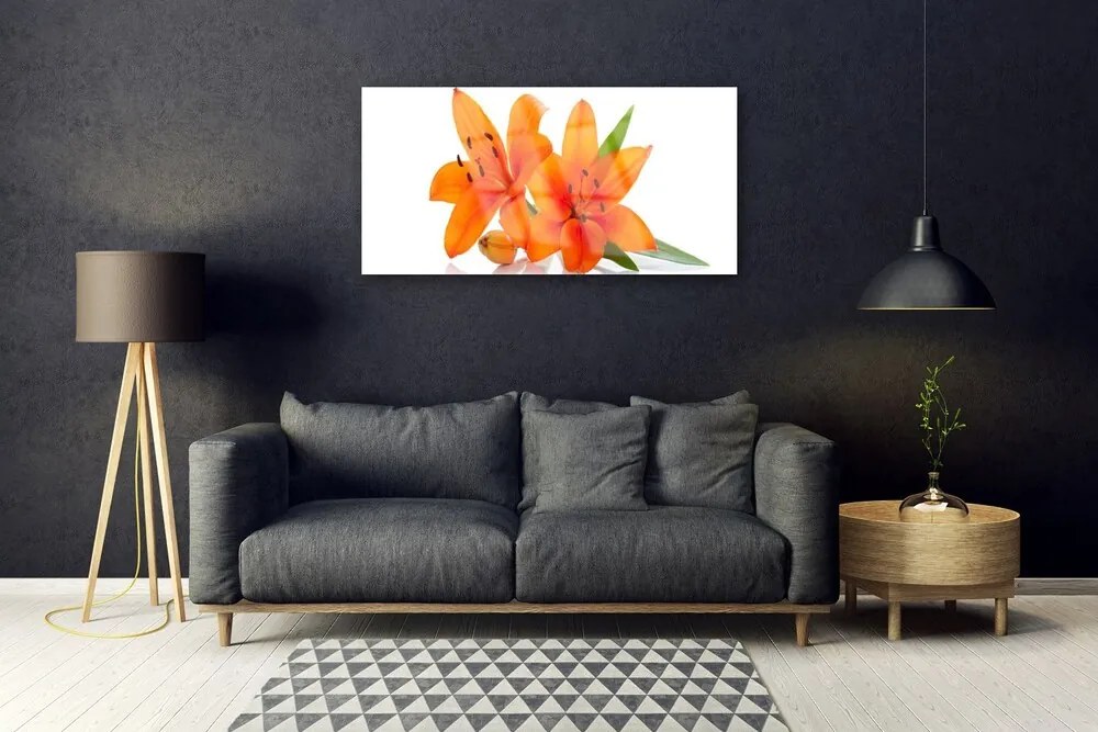 Quadro acrilico Fiori di piante arancioni 100x50 cm