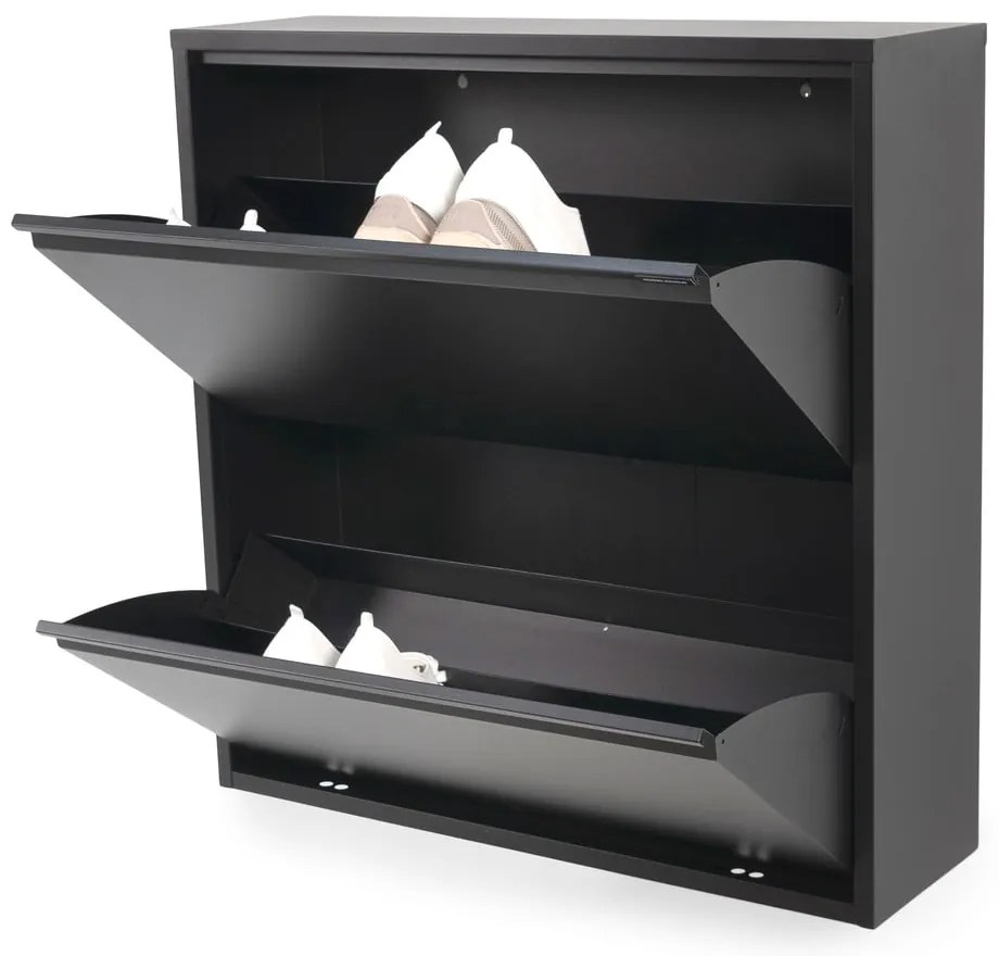 Scarpiera nera in metallo con ante ribaltabili 75x77,5x22,5 cm Billy – Spinder Design