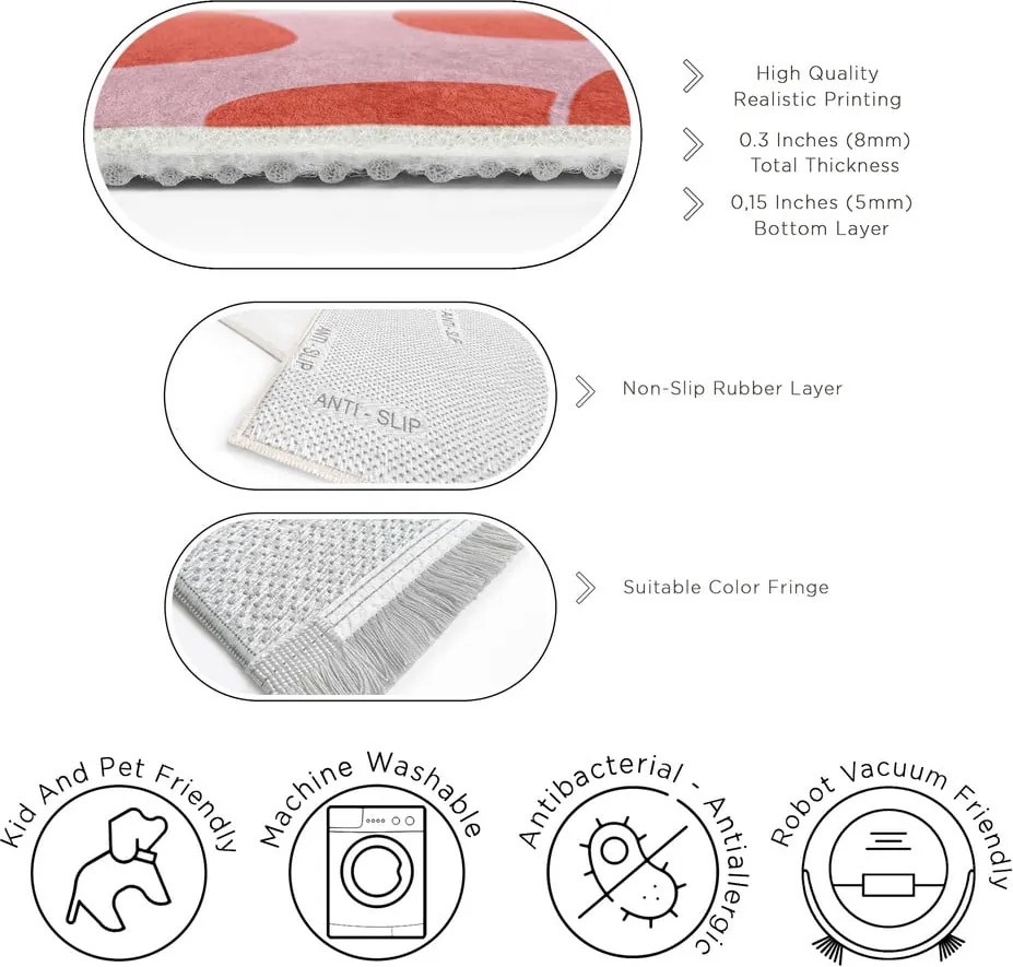 Passatoia rossa e rosa lavabile 80x200 cm Poppy Fields – Mila Home