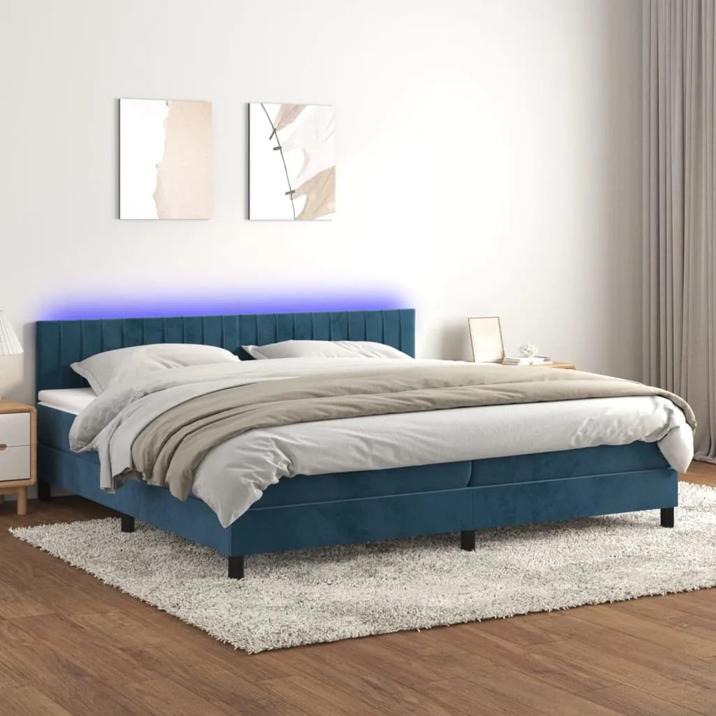 Letto A Molle Con Materasso E Led Blu Scuro 200x200 Cm /