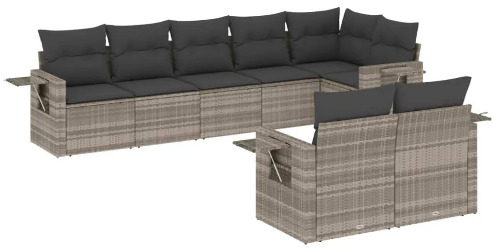 Set divano da giardino 8pz con cuscini grigio chiaro polyrattan