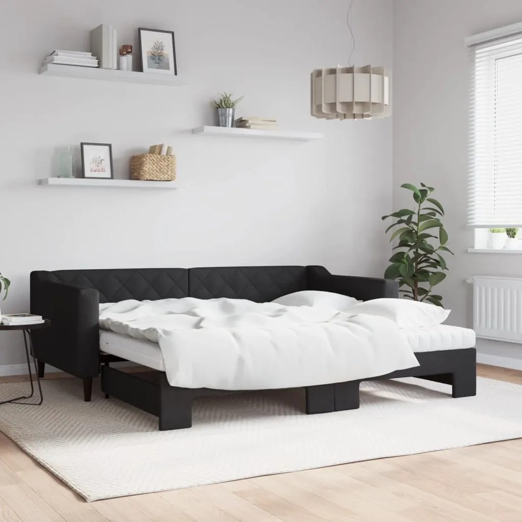 Divano Letto Estraibile Con Materassi Nero 90x190 Cm İn Tessuto /