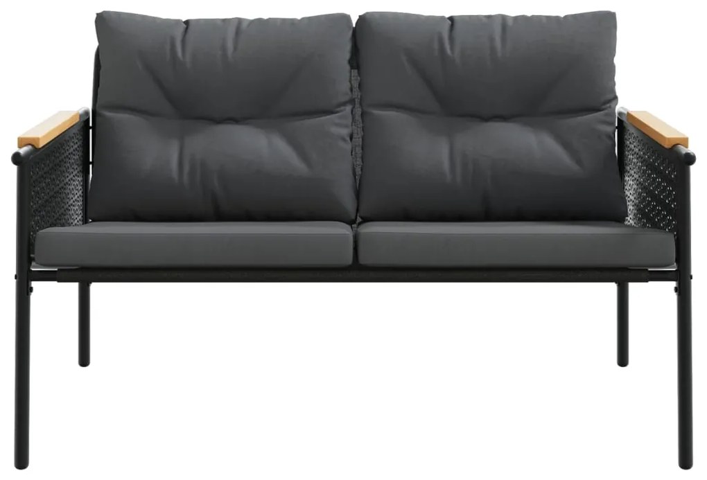 Set mobili da balcone 3 pz con cuscini nero in acciaio