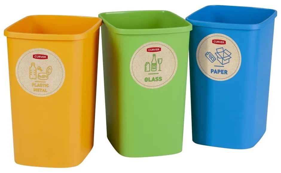 Set di 3 contenitori per raccolta differenziata, 9 l Eco - Cuver