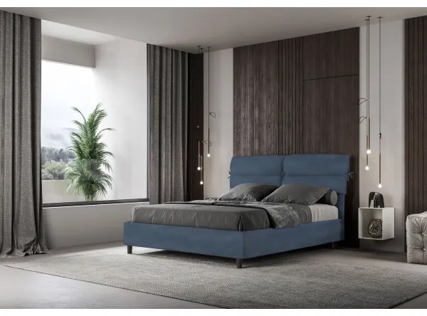 Letto matrimoniale e rete 160x190 in microfibra blu Nandy