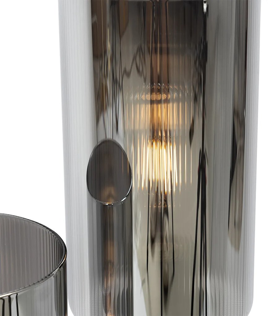 Lampada da tavolo Art Déco nera con vetro fumé 2 luci - Laura