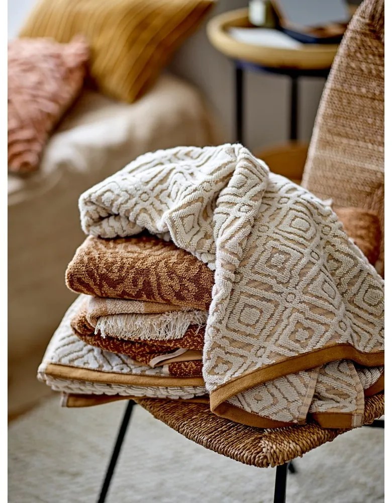 Asciugamano in cotone color senape-crema 100x50 cm Malou - Bloomingville