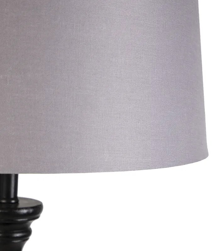 Lampada da terra nera con paralume in lino grigio 45 cm - Classico