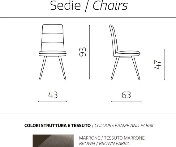 Sedia da cucina in tessuto Marrone gambe metallo HILL set 2 pezzi