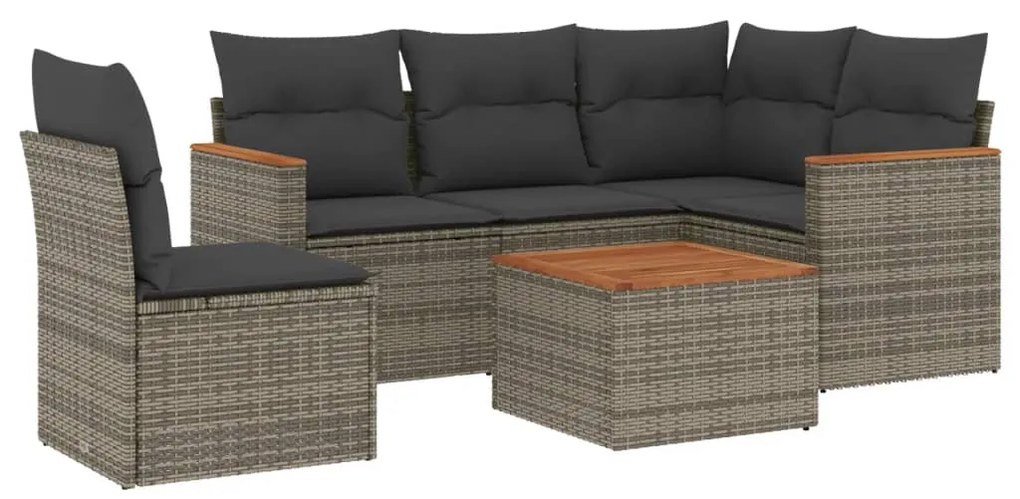 Set divano da giardino 6 pz con cuscini grigio in polyrattan