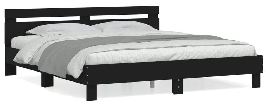 Giroletto Con Testiera Nero 160x200 Cm İn Legno Multistrato /