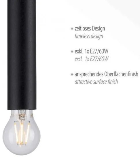 Leuchten Direkt 15617-18 - Lampadario a sospensione con filo BRUNA 1xE27/60W/230V nero