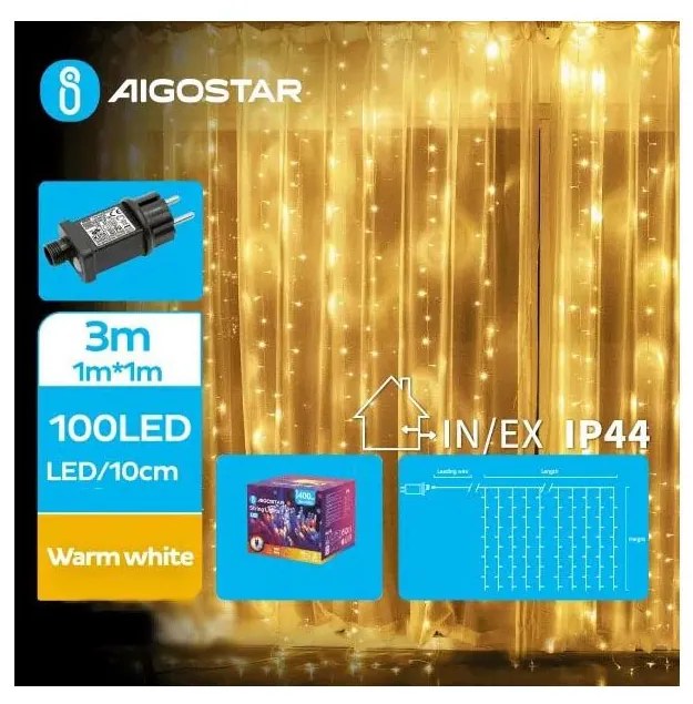 Aigostar - Catena luminosa natalizia LED da esterno 100xLED/8 modalità 4x1m IP44 bianco caldo