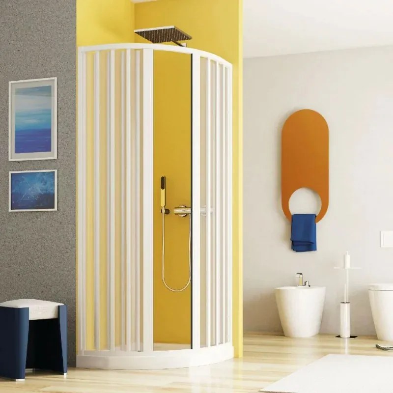 Box doccia 80x80 circolare a soffietto in PVC bianco apertura centrale e chiusura calamitata Teti