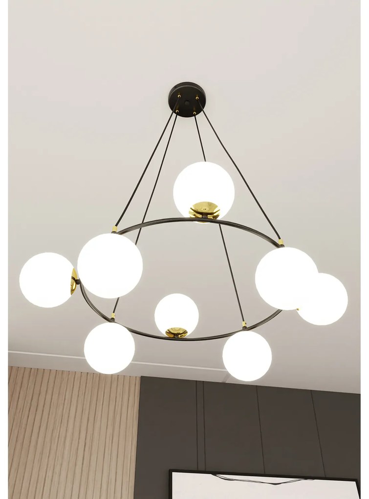 Lampadario Minimal Tiamat Acciaio Nero Oro 7 Luci E14 Ip20