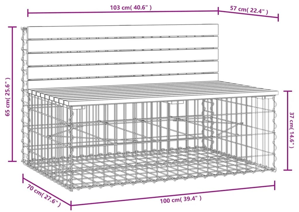 Panca da Giardino Design Gabbione 103x70x65 cm Pino Impregnato